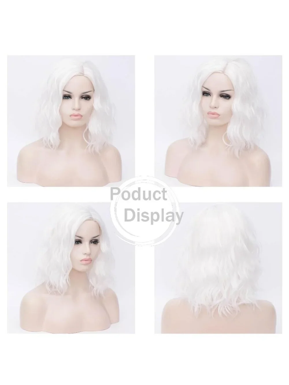 Women's 14 Inch White Wavy Bob Wig Short Curly Synthetic Heat Resistant